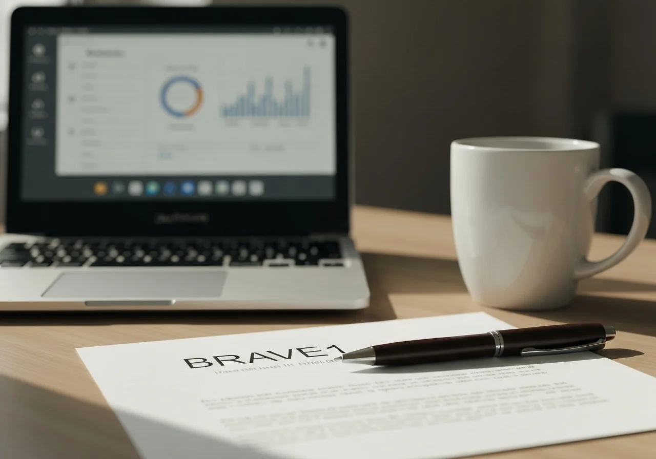 Логотип BRAVE1 — Фонд розвитку інновацій. Підтримка R&D ТОВ «РЕБ-Л»